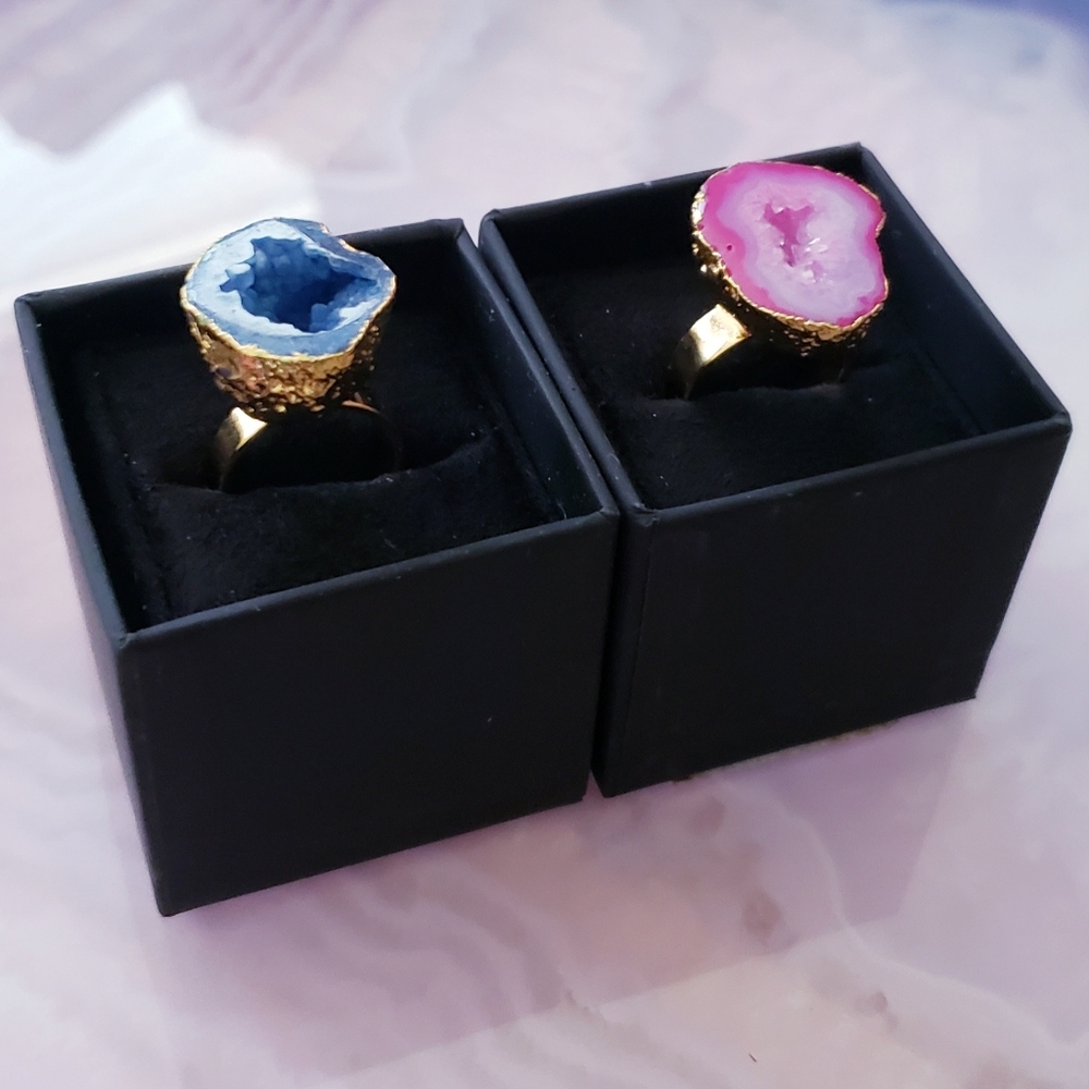 Faux Geo Stone Rings Pink / Blue - Picture 3 of 8